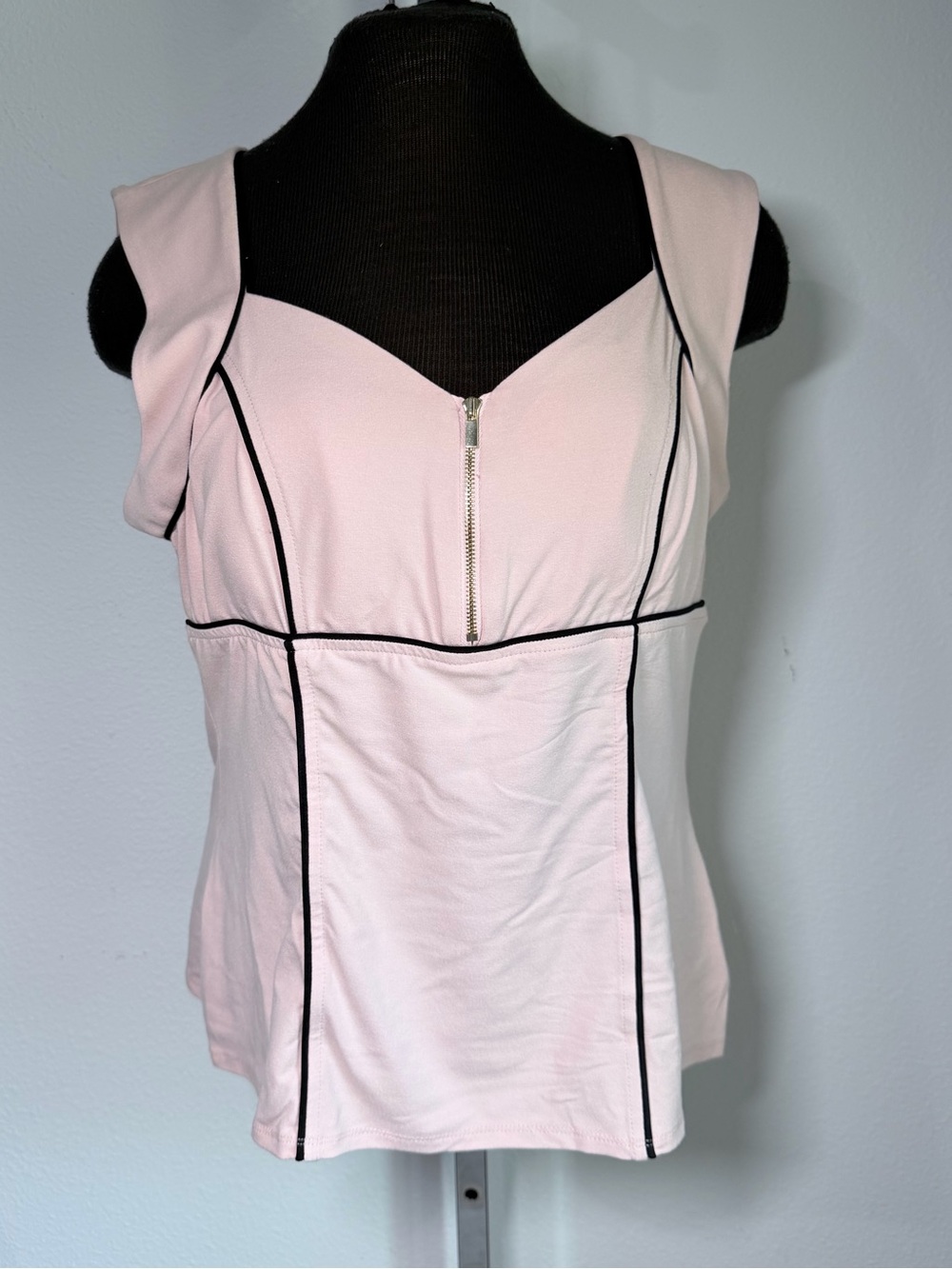 NWT Cache Y2K Blush Pink Zip Front Contrast Trim Top L